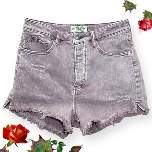 FREE PEOPLE Pink Shorts High Rise Jeans Ripped Denim Frayed Hem Button Fly 30